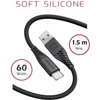 Swissten 71531010 dátový USB-C, 60W / 3A / 1x USB-A(M) / 1x USB-C(M), 1,5m, černý