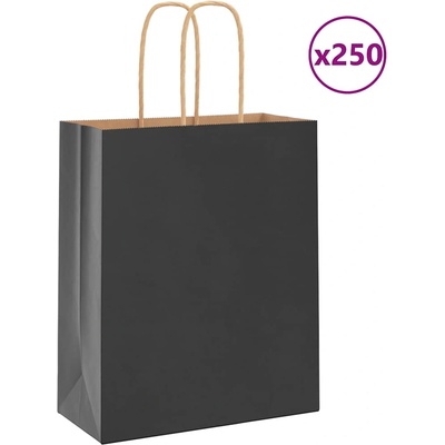 vidaXL Хартиени торбички 250 бр с дръжки черни 18x8x22 см (4101642)