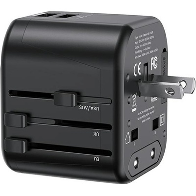 USAMS захранващо зарядно устройство 2xUSB T55 12W адаптер 4w1 US/AU/EU/UK черно CC173TC01 (US-CC173) Универсално зарядно устройство за пътуване (USA904) (USA904)