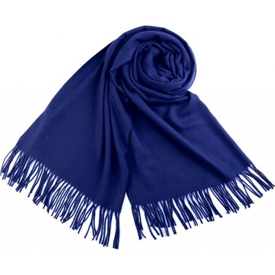 Šál typu pashmina so strapcami modrá královská