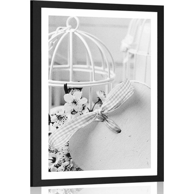 Plakát s paspartou romantické zátiší ve vintage stylu v černobílém provedení - 20x30 black