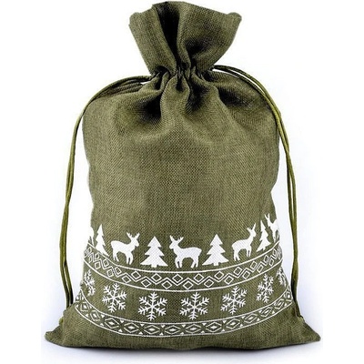 Prima-obchod Vánoční dárkový pytlík 20x30 cm imitace juty, barva 2 zelená khaki