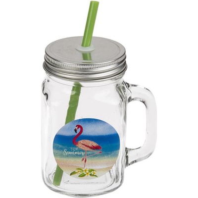 TORO Sklenice s brčkem plameňák MIX motivů 450ml