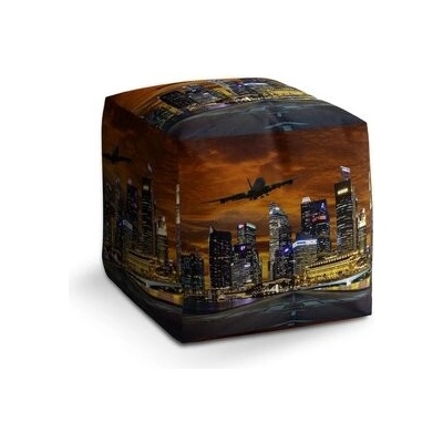 Sablio Taburet Cube Letadlo nad mrakodrapy: 40x40x40 cm