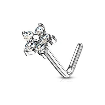 Šperky4U Zahnutý piercing do nosu kytička N0083-C