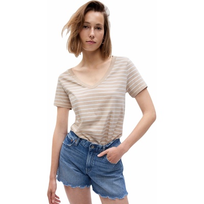 GAP Dámske tričko ORGANIC béžová biela
