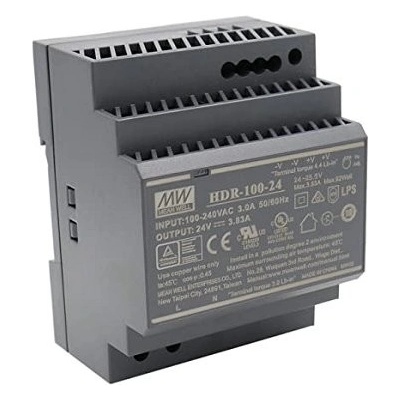 MEAN WELL, Napájecí zdroj na DIN lištu 92W 24V, HDR-100-24, 24V, 3,83A, IP20 – Zbozi.Blesk.cz