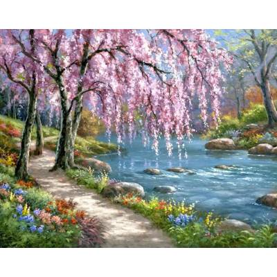 Norimpex - Puzzle Diamant painting: Sakura trees by the river 30x40cm - 1 - 39 piese