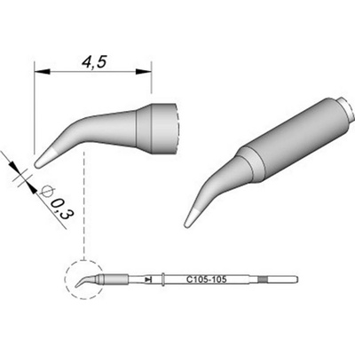 JBC Tools C115105 pájecí hrot oblý, zahnutý Velikost hrotů 0.3 mm Délka hrotů 4.5 mm Obsah 1 ks