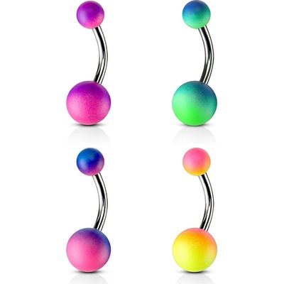 Šperky eshop piercing z oceli do pupíku činka s dvoubarevnými pogumovanými kuličkami O09.16 fialová růžová