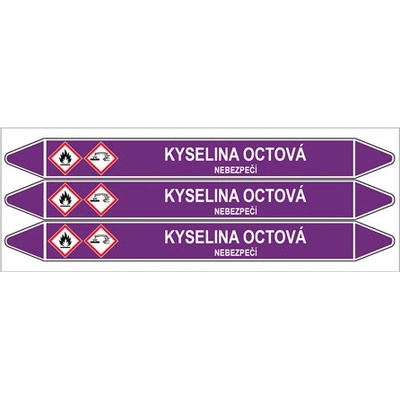Značení potrubí, kyselina octová,3 ks, 355 × 37 mm PZ 006995