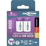ANSMANN Батерия ANSMANN, литиево-йонна, литиева, тип D, 6000 mAh, 1, 5 V, подходяща и за електрически брави, зарежда се чрез USB-C кабел, 2 бр (1314-0005)