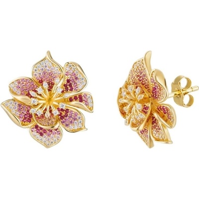 Preciosa Pozlacené náušnice Květ s kubickou zirkonií Mirage Royal Lagoon 5447Y69