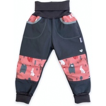 Vyrobeniny detské softshellové nohavice bez zateplení růžové se zvířátky