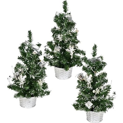 DOMMIO Vánoční stromek zdobený - stříbrný, 25 cm, 3 ks