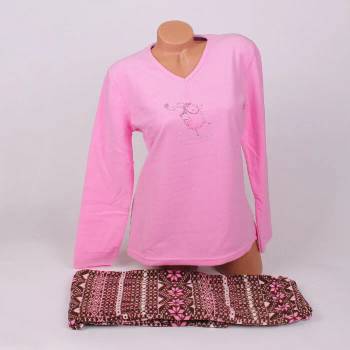 Image 1 of Дамска поларена пижама в розово и кафяво с овца