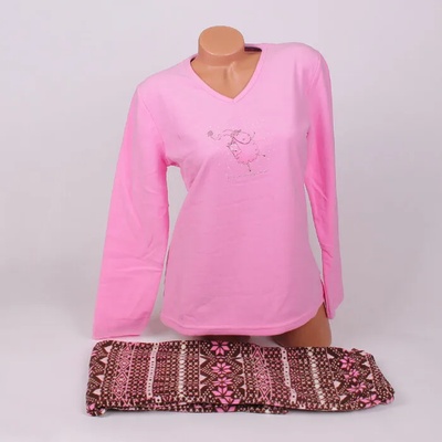 Дамска поларена пижама в розово и кафяво с овца