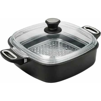 SKK Excelent Titan-Diamant: Čtvercový hrnec 28×28/8 cm s parní vložkou a poklicí