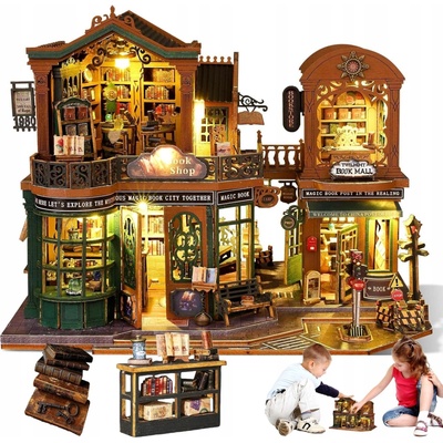 Robotime Stavebnice - zarážka na knihy Bookstore dřevěná