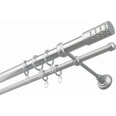 OK-GarnýžeCZ Garnýž kovová dvouřadá 25/16mm Cylinder crystal satina 250 cm do stěny / kroužky s háčkem