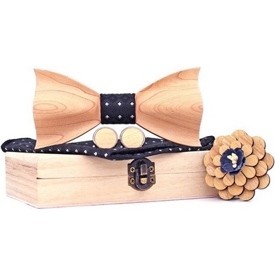 Mahoosive kapesníček + manžetové knoflíčky + brož na klopu MS-2 dřevěný – Zboží Mobilmania