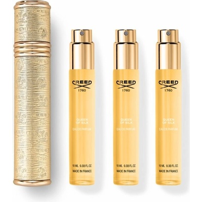 Creed Queen of Silk Creed EDP 3 x 10 ml + Creed Travel Atomiser Gold plniteľný rozprašovač parfémov