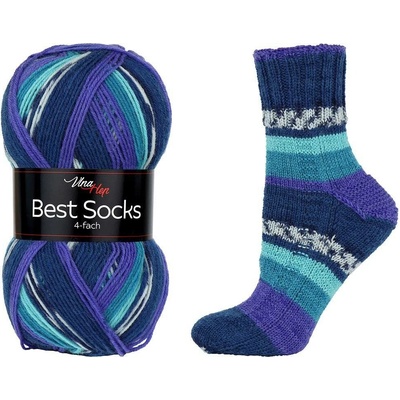 Vlna - Hep příze Best Socks 7078 bílá, fialová, zelená, petrolejová