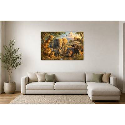 Obraz na plátně – Skupina afrických zvířat u vody 135 × 90 cm
