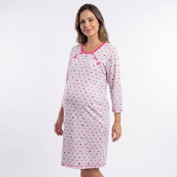 Бяла нощница за кърмачки с дълъг ръкав на розови сърца