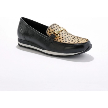 Blancheporte kožené mokasíny na klínku černé/leopardí vzor černá