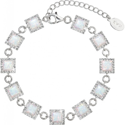 Pavona Stříbrný náramek se syntetickým opálem a krystaly Preciosa bílý čtverec 33047.1 white
