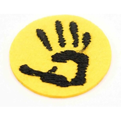 Nažehľovacia záplata - obtlačok ruky - žltá - priemer 2,7 cm