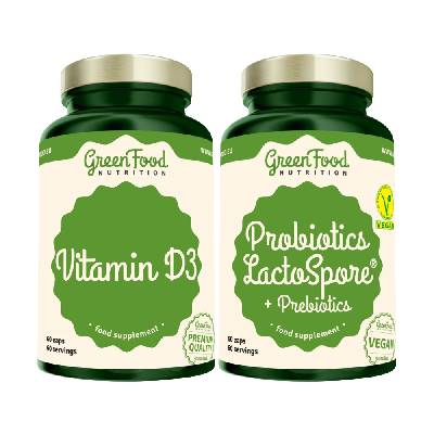 GREENFOOD NUTRITION Probiotiká Lactospore® + Prebiotiká + Vitamín D3 2 x 60 kapsúl