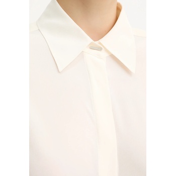 HUGO BOSS Копринена риза boss дамска в бежово със свободна кройка с класическа яка 50551961 (50551961)