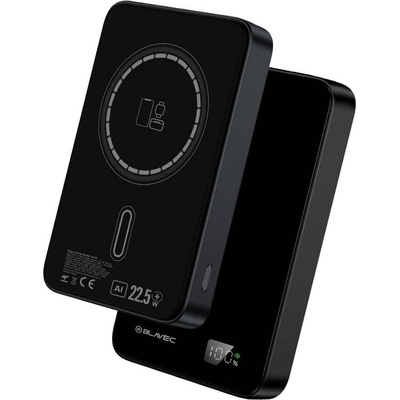 Blavec Slim Magnetic Wireless Charging Power Bank 10000 mAh 22.5W - преносима външна батерия с USB-C порт и безжично зареждане с MagSafe (черен)