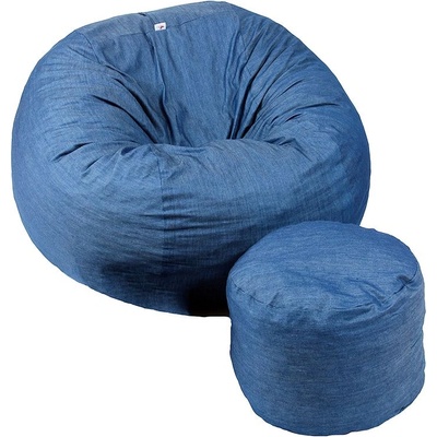 PUFRELAX Комплект, Барбарон с табуретка за крака, Перящ се калъф, Трансформира се в легло, 900л (puf-m-koxl-pt-den)