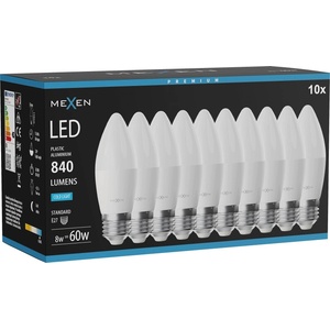 Mexen Nova 10x LED крушка E27, C37, 8W, Студена - 6500K, 840 lm - L102-E27-0865-01x10 (L102-E27-0865-01x10)