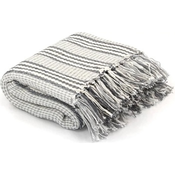 vidaXL Декоративно одеяло, памук, ивици, 160x210 см, сиво и бяло (245328)