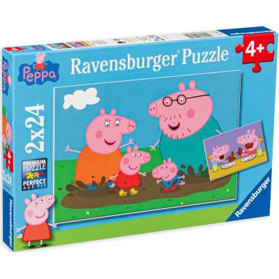 Ravensburger Пъзел Ravensburger от 2 x 24 части - Прасенцето Пепа и щастливото семейство (09082)