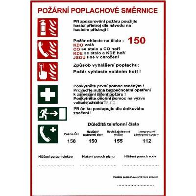Bezpečnostná tabuľka - Požiarne poplachové smernice