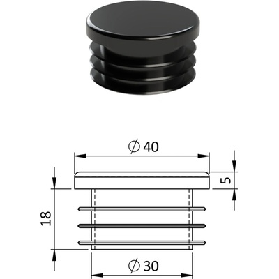 Vnitřní krytka kulatá ø 40 mm, plastová, černá