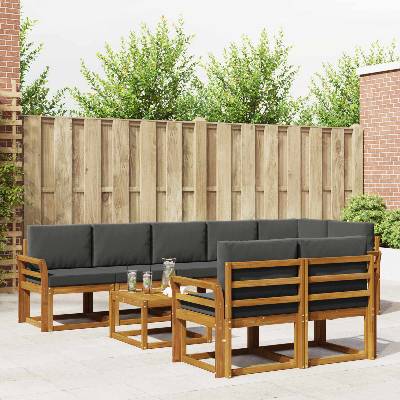 vidaXL Комплект дивани за открито 9 pcs Натурален и Антрацит (3366605)