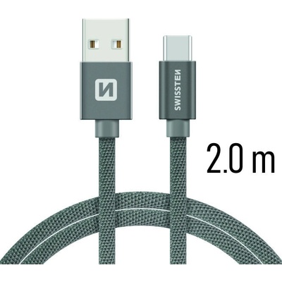 Swissten 71521302 USB 2.0 typ A na C, USB 2.0, zástrčka A - zástrčka C, opletený, 2m, šedý