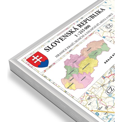 Excart Maps Slovensko - nástěnná administrativní mapa 200 x 130 cm (vydání 2025) Varianta: magnetická mapa, Provedení: stříbrný rám
