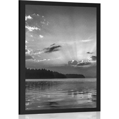 Plakát odraz horského jezera v černobílém provedení - 20x30 white