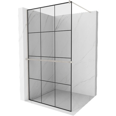 Mexen Kioto+ душ параван със стойка Walk-in 100 x 200 см, черна решетка, четкан никел - 800-100-121-97-77 (800-100-121-97-77)