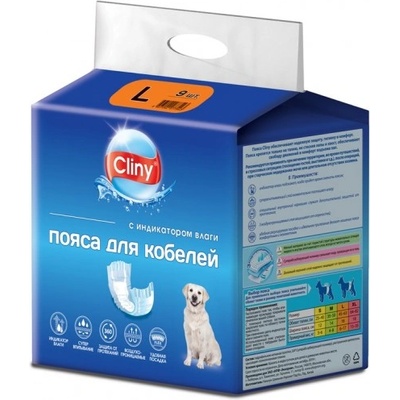 Екопром Cliny - хигиенни гащи за МЪЖКИ кучета, размер L, 6-17 кг и талия 45-63 см - 9 бр, Русия K216
