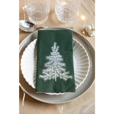 STOREFACTORY Papírové ubrousky JULGRAN 11x21cm 16ks zelené/dekor stromek