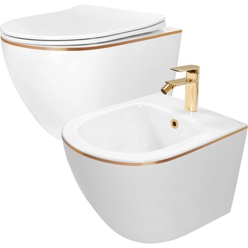 Image 1 of Rea Комплект тоалетна чиния Rea WC CARLO Mini Flat + bidet CARLO Mini White Gold Edge (KPL-C1222)