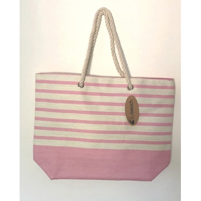 Koopman plážová taška 52 x 38 x 16 cm růžová s bílými pruhy